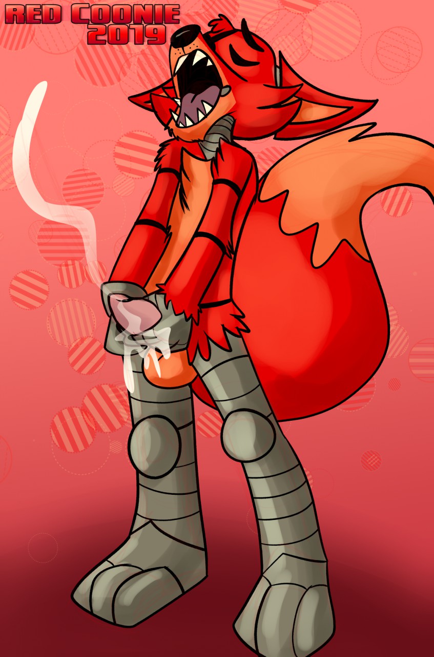 anthro cum ejaculation five_nights_at_freddy's fox fox_tail foxy_(fnaf) furry looking_pleasured machine male male_focus male_only masturbation penis red_fur redcoonie robot solo_male tagme tail