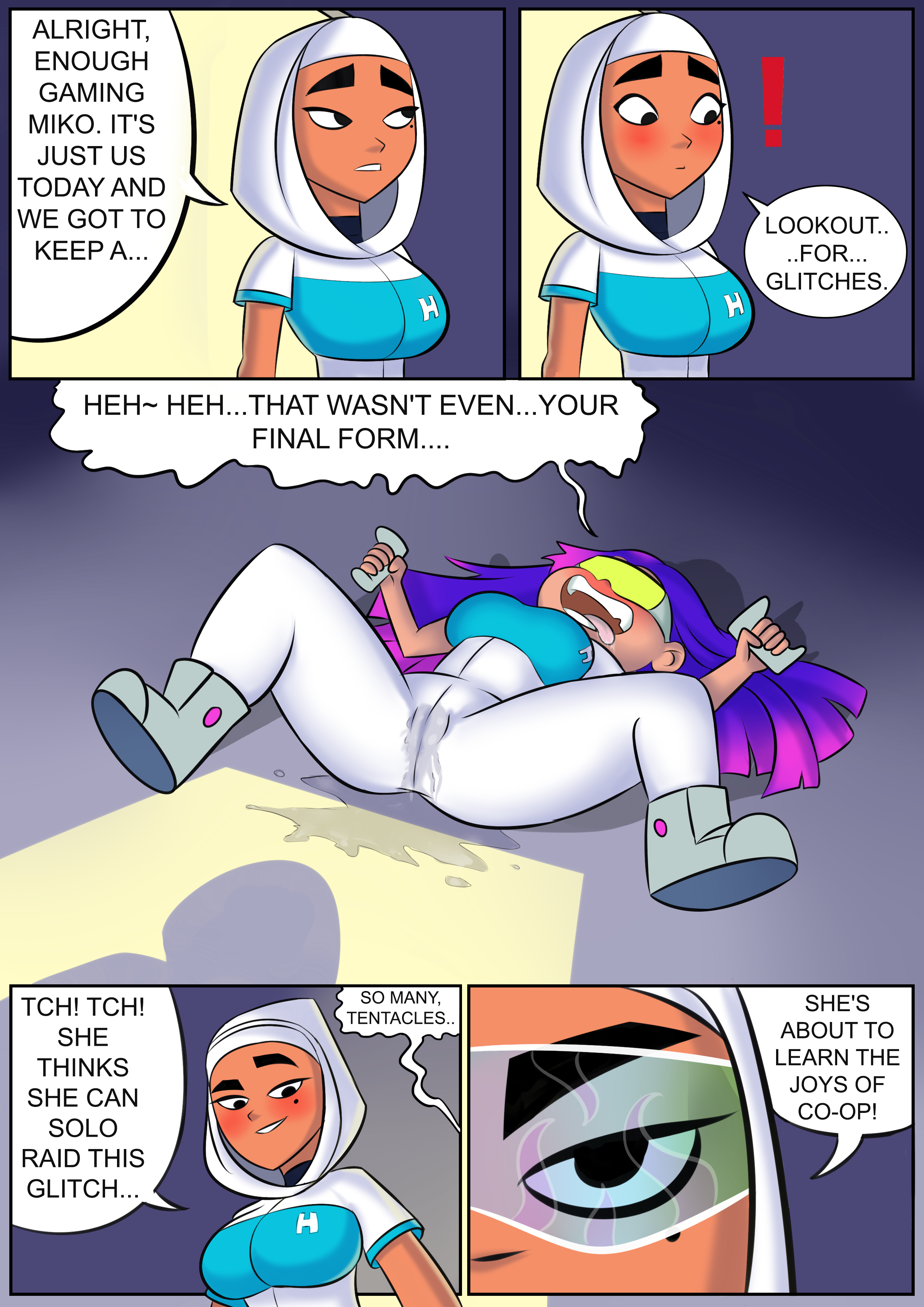 aged up, blue-tinted eyewear, comic, female, glitch techs, hijab, miko kubota, planz34, smooth skin, tagme, tentacle, tinted eyewear, visor, zahra rashid