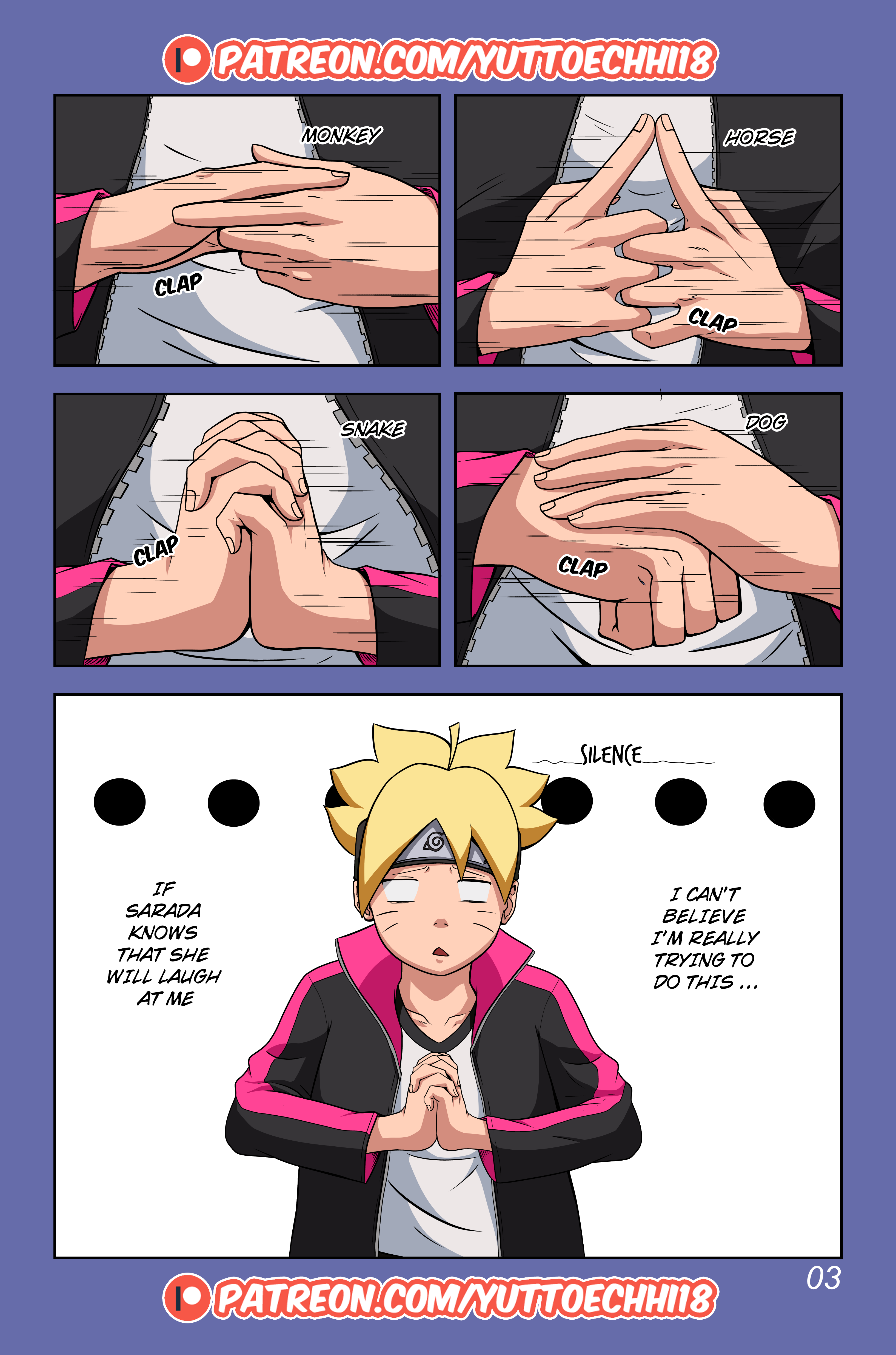 1boy, blonde hair, boruto: naruto next generations, chapter 1, comic, english text, humor, male, mrchungus, naruto, naruto (series), page 3, patreon, right to left, text, url, uzumaki boruto