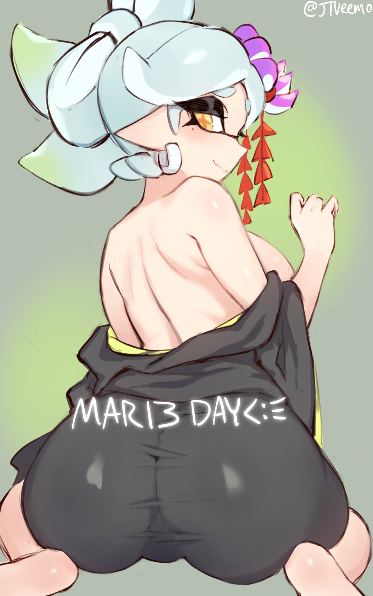 + +, 1girls, 5 fingers, ass, big ass, big breasts, breasts, cephalopod, cephalopod humanoid, earring, earrings, female, female focus, female only, inkling, jtveemo, large breasts, looking at viewer, looking back, marie (octo canyon), marie (splatoon), nintendo, solo, solo female, splatoon, splatoon (series), splatoon 2, splatoon 2: octo canyon, squid sisters, tentacle, tentacle hair, unusual anatomy, unusual eyes, unusual pupils, yellow eyes, yellow pupils