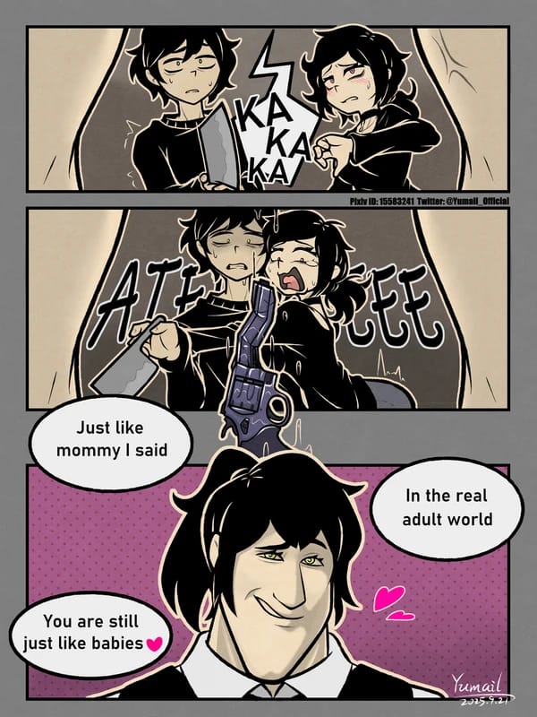 andrew graves, ashley graves, brother and sister, clothing, female, firearm, gun, handgun, human, leyley, male, megamind, meme, metro man, mother and child, mother and daughter, mother and son, pale skin, renee graves, revolver, shitpost, the coffin of andy and leyley, weapon, yumail