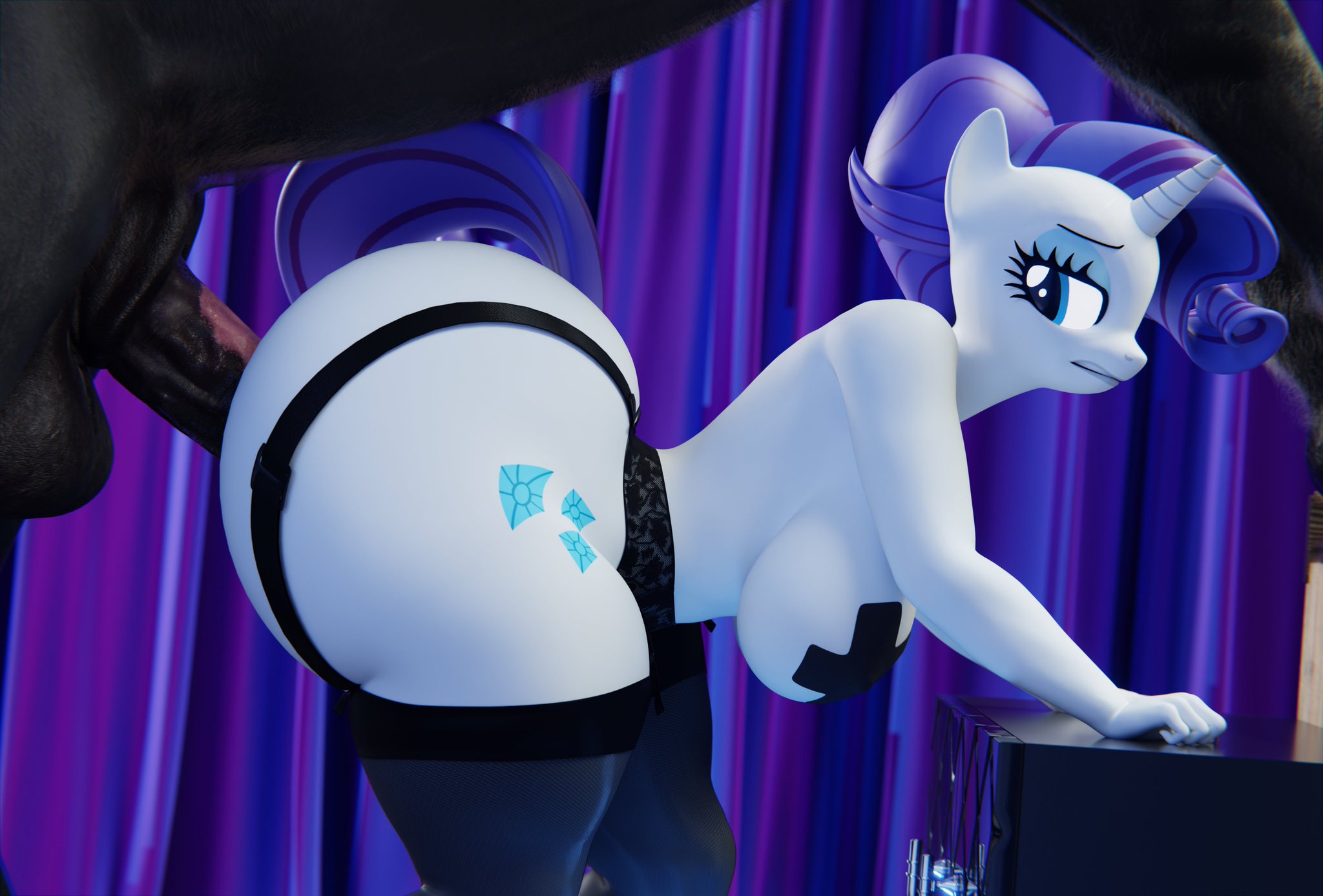 123567, bestiality, female, feral, feral on anthro, floppyhuman, friendship is magic, horse, horse on female, horseballs, horsecock, imbouttanut, my little pony, rarity (mlp), taped nipples, thick ass, thighhighs