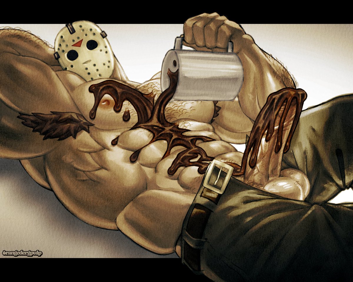 bara, big penis, boner, chest hair, cock, coffee, coffee cup, coffee mug, dick, erection, friday the 13th, hairy, hairy armpits, hairy chest, hairy male, hand behind head, huge cock, jason voorhees, male, male only, mask, masked, masked male, muscles, muscular, muscular male, orangedergpulp, penis, solo, solo focus, solo male, spilling drink, thick penis, veiny, veiny penis, yaoi