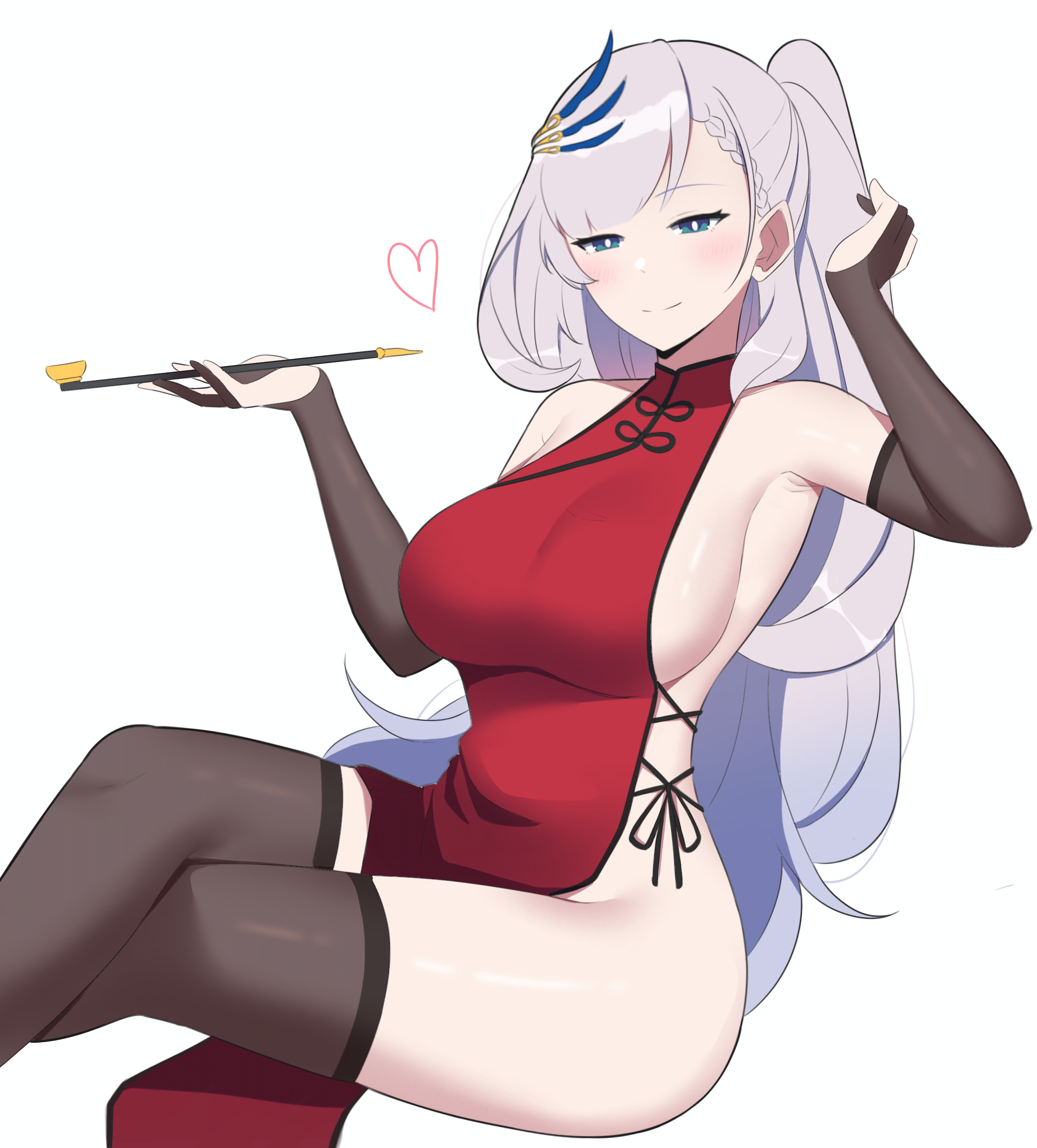 1girls, blue eyes, cigarette, female, hololive, hololive indonesia, hololive indonesia holoro, pavolia reine, red dress, virtual youtuber, white hair