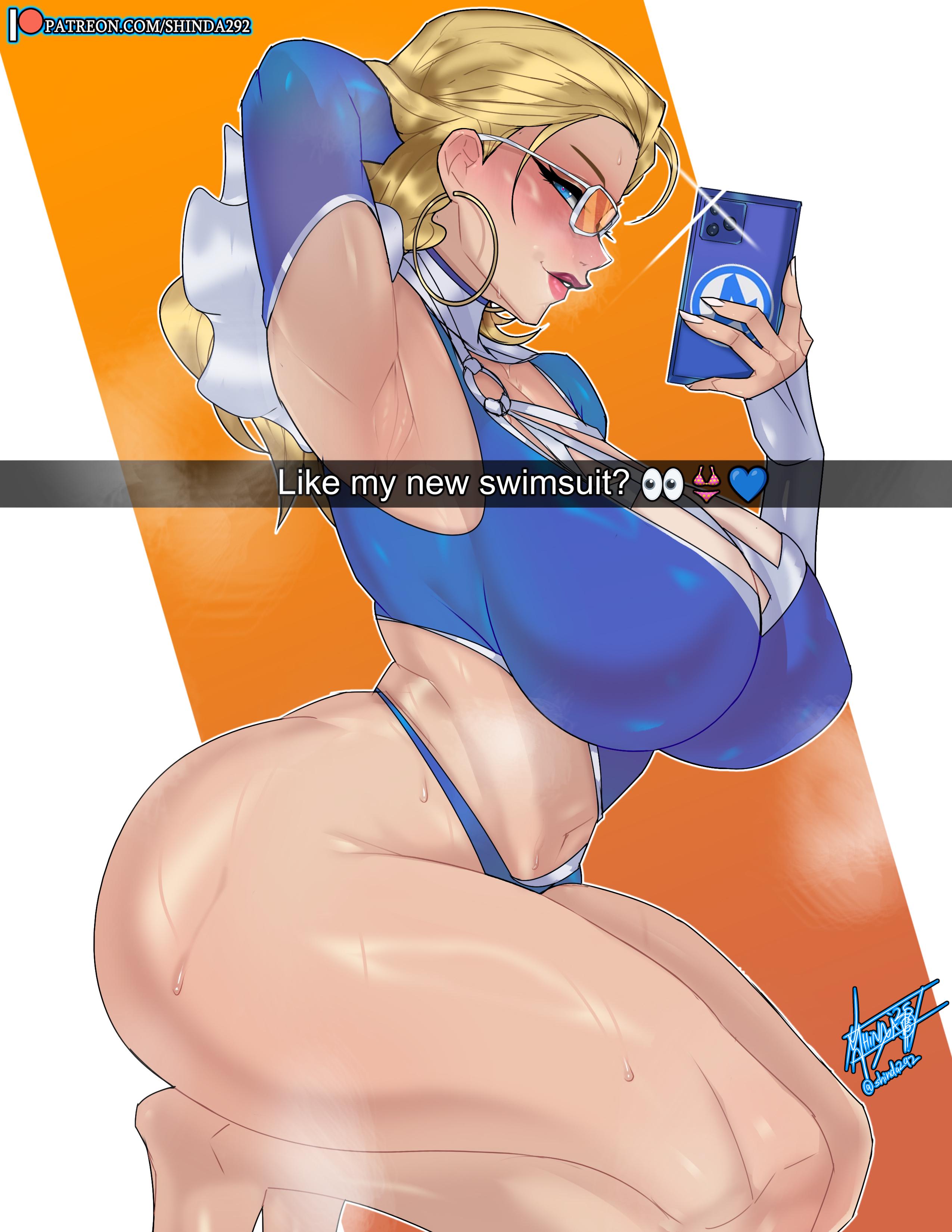 1girls, armpit, artist name, artist signature, barefoot, blonde female, blonde hair, blush, breasts, breasts bigger than head, caption, clothed female, emoji, english, english text, exposed hips, fantastic four, female, female focus, female only, glasses, gold earrings, gold hoop earrings, heart-shaped pupils, hi res, highres, hip cleavage, hip cutout, hip vent, holding phone, holding smartphone, hoop earrings, hoop earrings oversized, hourglass figure, hourglass figured female, huge breasts, invisible woman, invisible woman (azure shade), invisible woman (marvel rivals), kneeling, kneeling on ground, long hair, marvel, marvel comics, marvel rivals, mommy, one arm behind head, one arm up, patreon, patreon logo, patreon url, patreon username, phone, selfie, shaved armpit, shinda292, silver hoop earrings, simple background, slim waist, smartphone, solo, solo female, sue storm, sunglasses, sweat, sweatdrop, sweaty, sweaty body, swimsuit, tagme, taking selfie, text, thick thighs, thighs bigger than head, tinted eyewear, wide hips