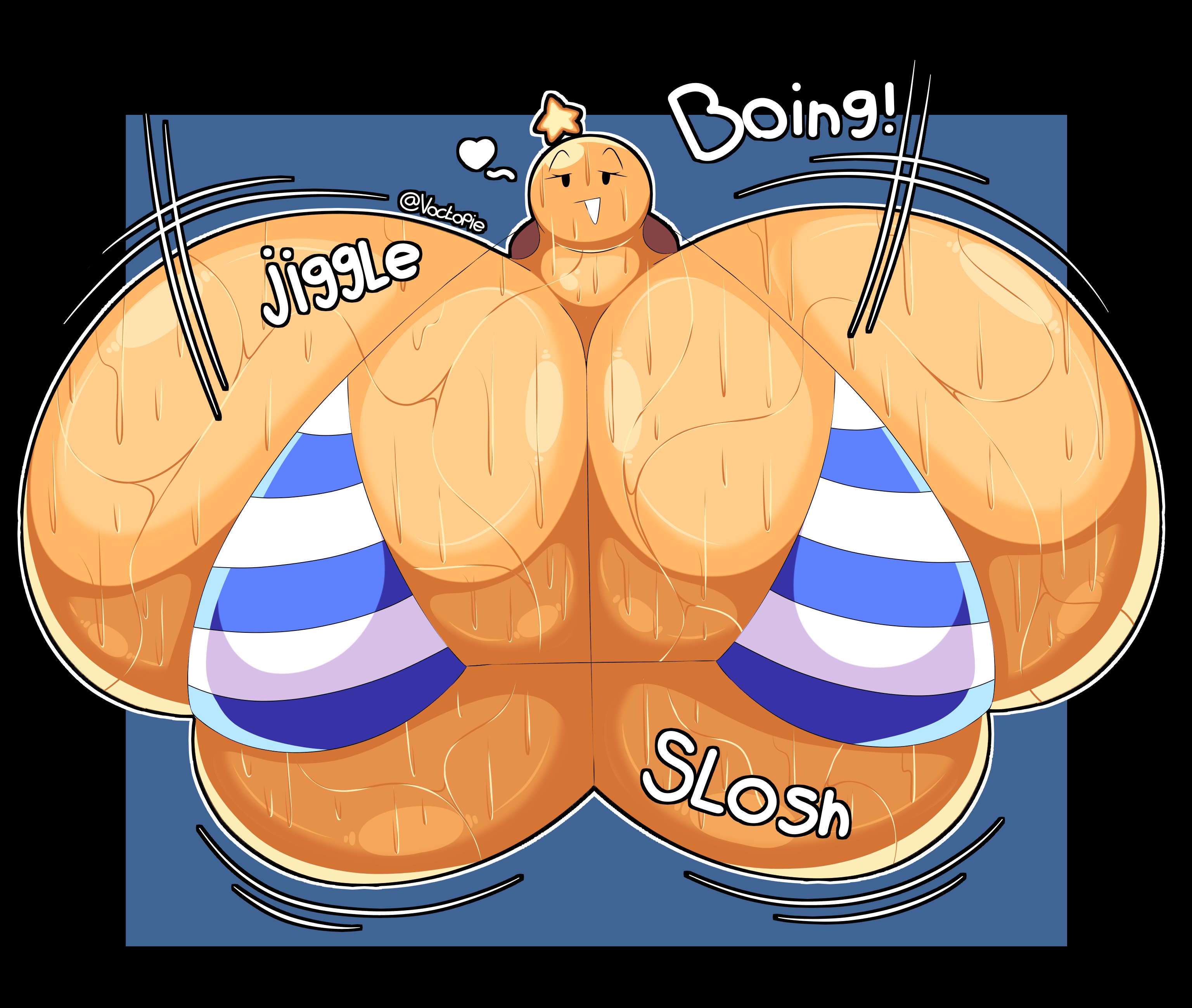 ball with boobs, ball with hyper features, bedroom eyes, big breasts, bikini top, bouncing breasts, breasts, female, giant breasts, huge breasts, hyper, hyper breasts, large breasts, mario (series), mario and luigi (series), mario bros, nintendo, shaking breasts, starlow, super mario bros., sweat, sweating, sweaty, swimwear, topwear, voctopie