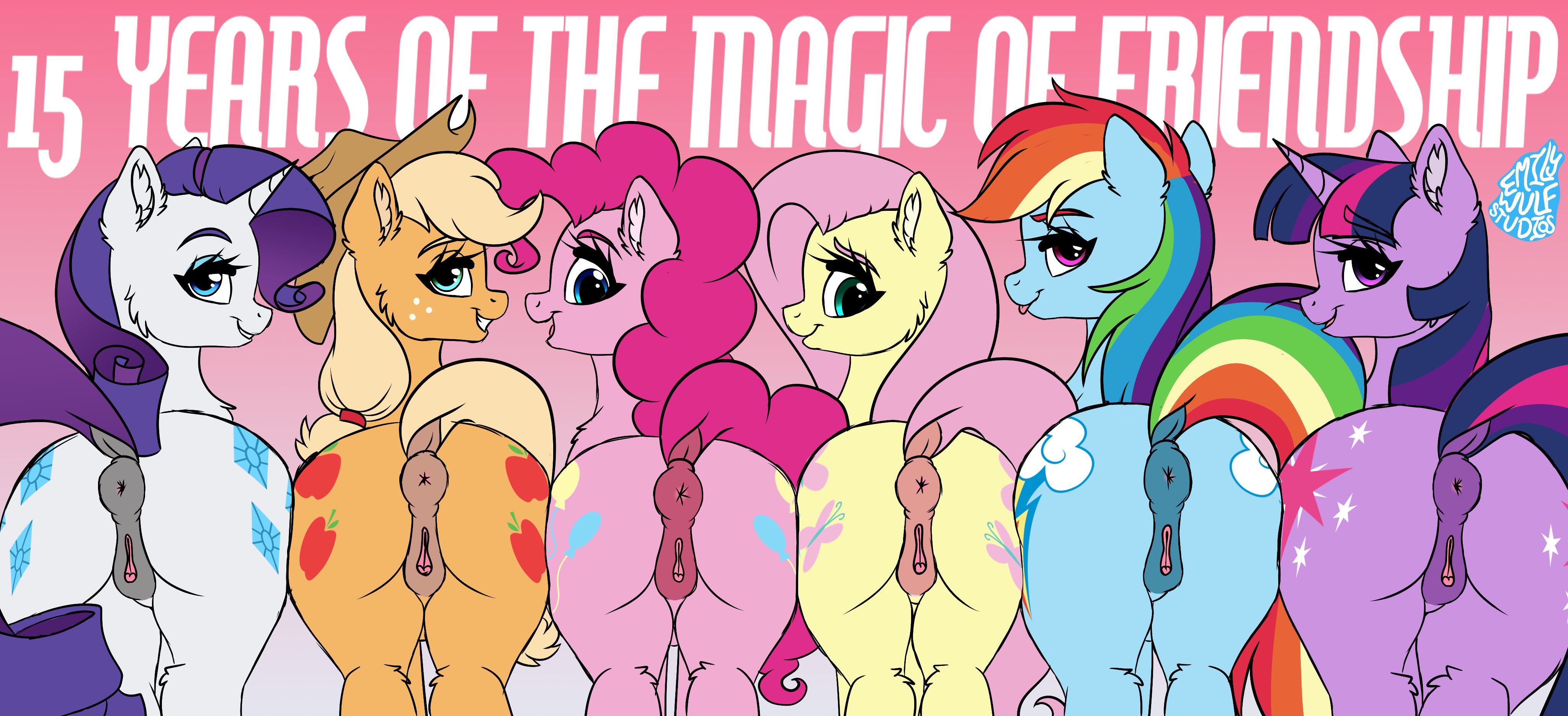2d, 6+girls, 6girls, alicorn, alicorn pony, anniversary, anus, applejack (mlp), ass, ass chart, ass comparison, ass focus, ass to ass, both cutie marks, bottom heavy, bottom heavy female, butt, butt focus, butthole, buttocks, dat ass, dat butt, dock, donut anus, earth pony, equine anus, equine genitalia, equine vulva, female, female focus, female only, feral, feral on feral, feral only, fluttershy (mlp), friendship is magic, full color, horse ass, horse pussy, looking at another, mane six (mlp), mlp, mlp g4, mlp:fim, multiple, multiple females, multiple girls, my little pony, my little pony friendship is magic, my little pony generation 4, my little pony: friendship is magic, no penetration, pegasus, pegasus pony, pinkie pie (mlp), pony, pony pussy, puffy anus, pussy, quadruped, rainbow dash (mlp), raised tail, rarity (mlp), smiling, tagme (artist), twilight sparkle (mlp), unknown artist, vulva