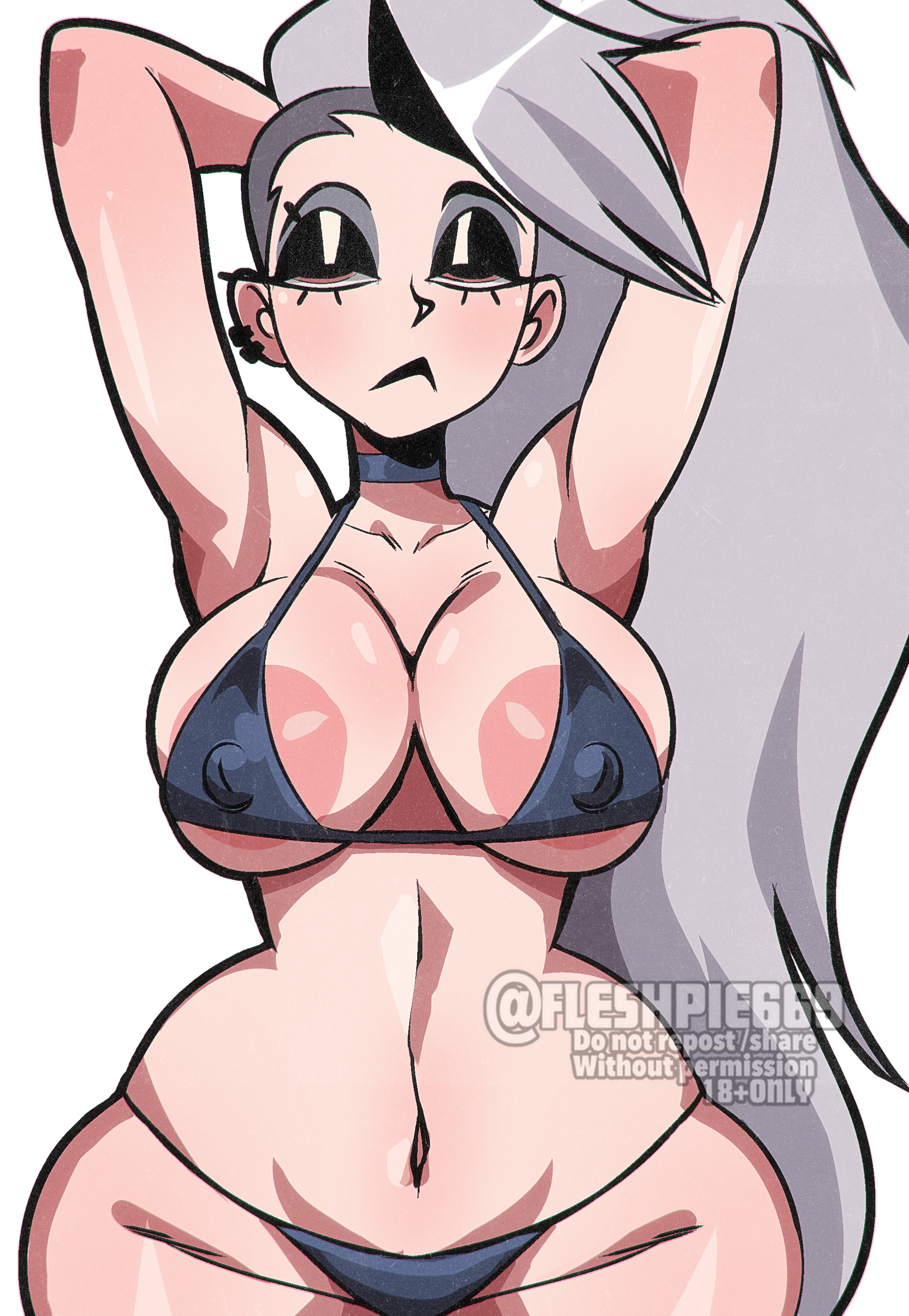 1girls, alt girl, areola slip, big breasts, big nipples, big thighs, bikini, bikini bottom, bikini top, breasts, curvaceous, curvy, curvy female, curvy figure, fanart, female, female only, fleshpie669, goth, goth girl, gothic, helluva boss, huge breasts, human loona, humanization, humanized, large breasts, loona (helluva boss), nipple bulge, nipple outline, nipple slip, nipples, nipples visible through clothing, pinup, punk, punk girl, solo, thick legs, thick thighs, thong bikini, thunder thighs, thunderthighs, tomboyish, wide hips, wide thighs