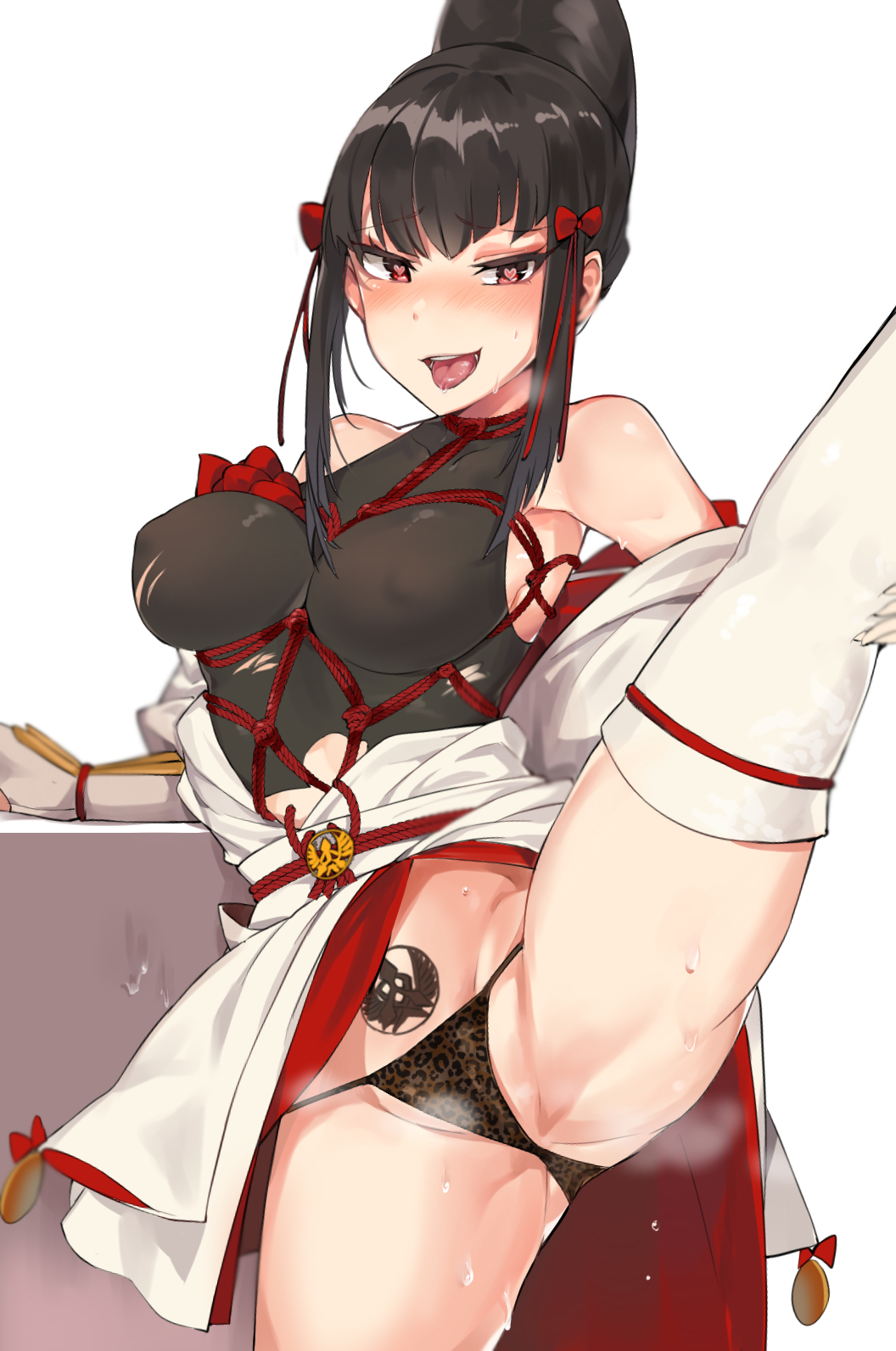 1girls female female_only kazumi_mishima panties solo tekken tekken_7 tiger_print tuxedo_de_cat upskirt