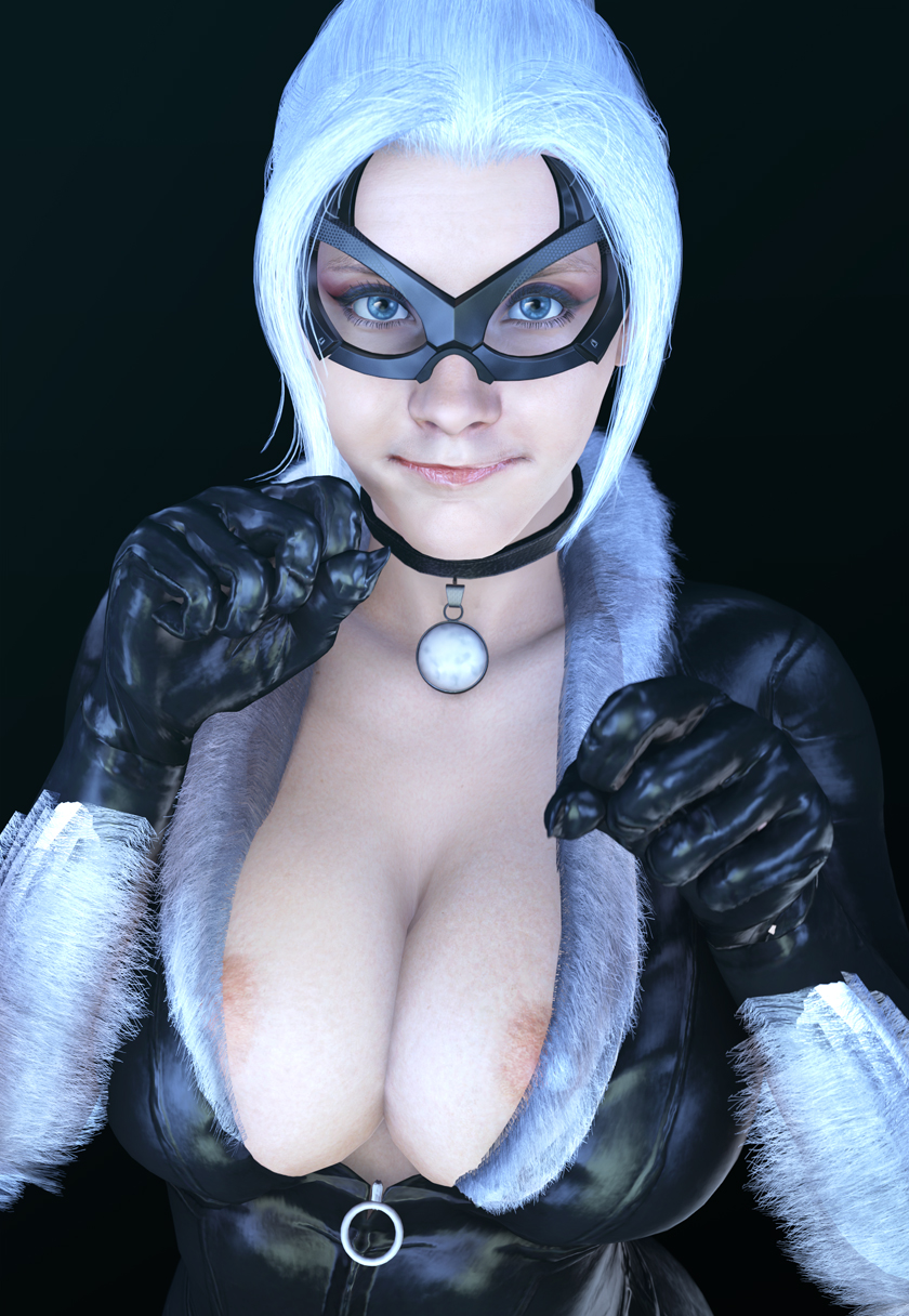 1girls, 3d, areola slip, areolae, batesz, big breasts, black cat (insomniac), black cat (marvel), blue eyes, bodysuit, breasts, busty, choker, cleavage, domino mask, eyelashes, felicia hardy, female, female focus, female only, hourglass figure, large breasts, long hair, looking at viewer, marvel, marvel comics, mask, overflowing breasts, pinup, pose, posing, solo, source filmmaker, spider-man (ps4), spider-man (series), tied hair, white hair, wide hips