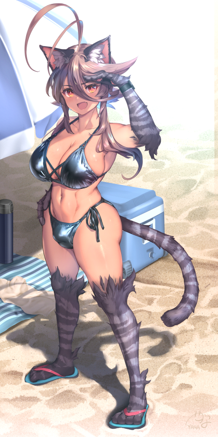 1futa animal_ears arashi_yagatake ass beach big_breasts bikini breasts bulge cat_ears catgirl cleavage detailed_background futa_only futanari humanoid kemonomimi large_breasts lingerie original penis_under_clothes small_penis solo tail yagatake_arashi yana_(nekoarashi)