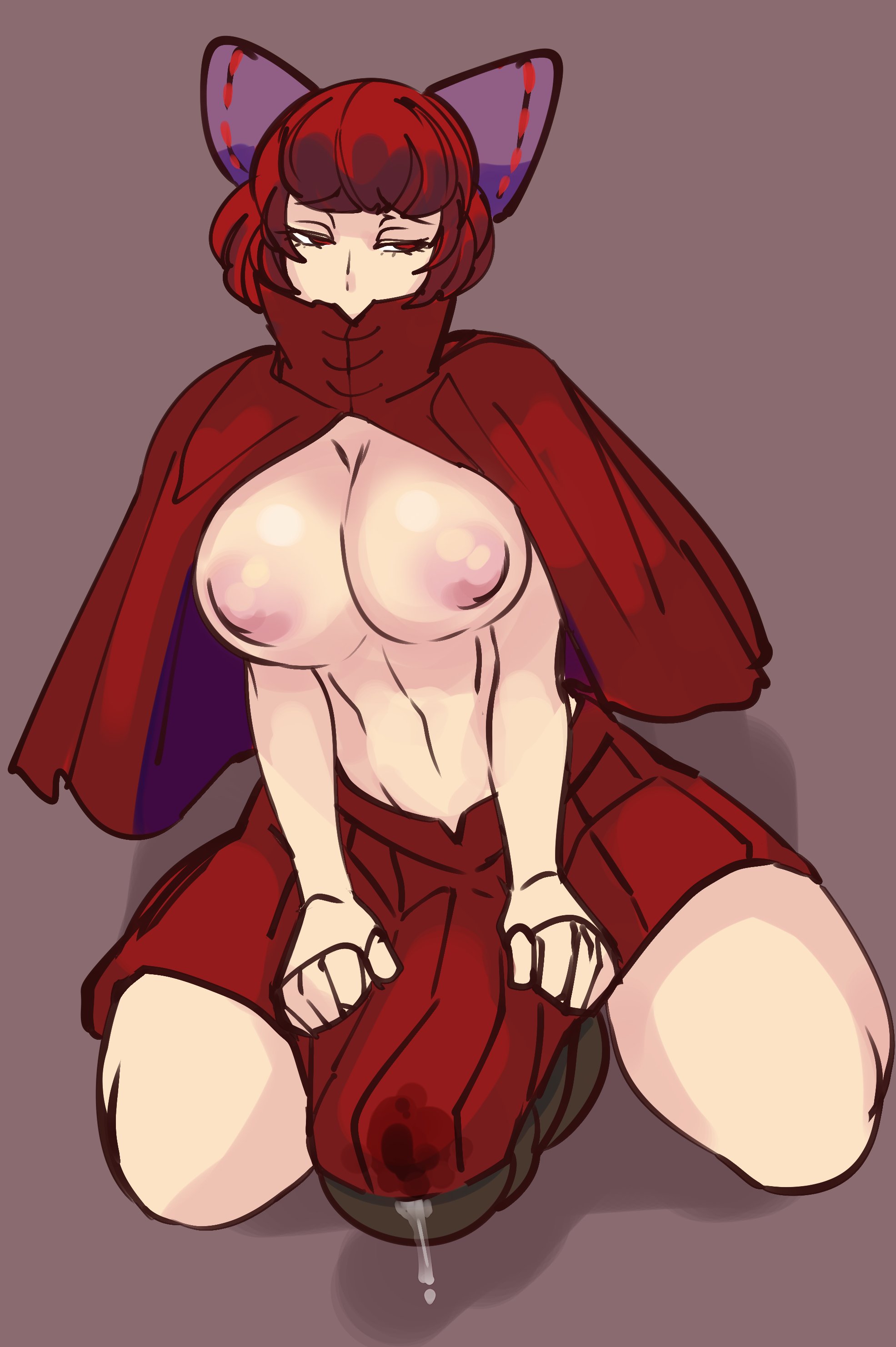 1futa, areolae, big breasts, breasts, cum, dickgirl, erection, futa only, futanari, intersex, large breasts, large penis, nicecream, nipples, penis, precum, sekibanki, solo, solo futa, touhou