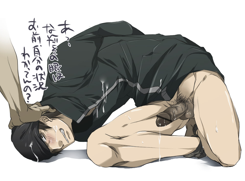 artist_request blush brown_eyes brown_hair censored cum durarara!! kadota_kyouhei male penis translation_request yaoi