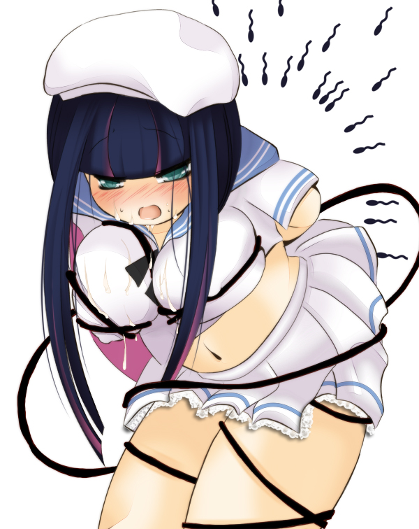 ambiguous_penetration artist_request blush breasts cleavage covered_penetration cum ghost_(psg) implied_penetration implied_sex large_breasts panty_&_stocking_with_garterbelt school_uniform sex_under_clothes sex_under_skirt skirt stocking_anarchy tentacle tentacle_sex tentacle_under_skirt tentacles_under_clothes