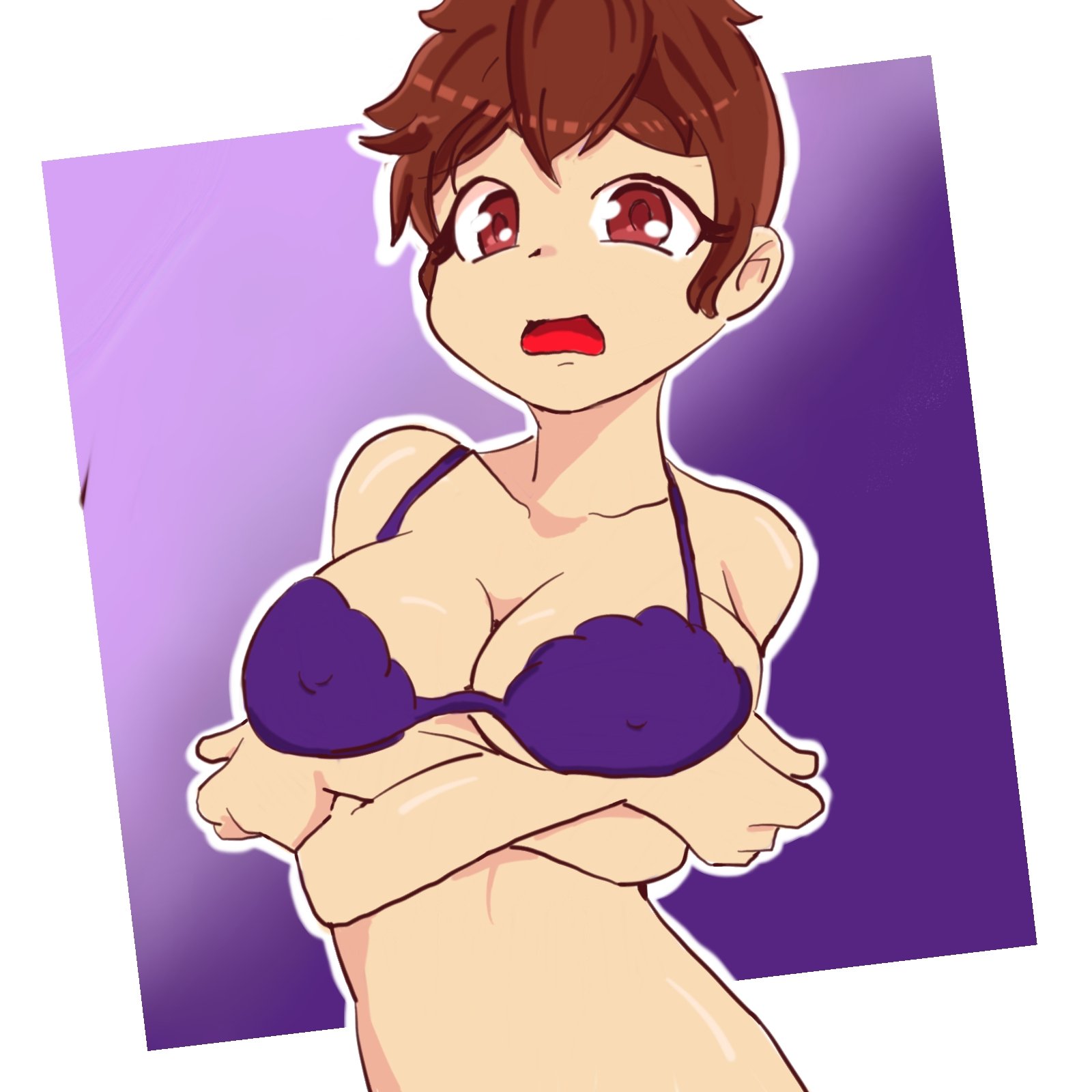 1girls, big breasts, bra, breasts, brown eyes, brown hair, busty, cleavage, cute, embarrassed, female, female only, looking at viewer, luna loud, open mouth, short hair, solo, solo focus, straight hair, the loud house