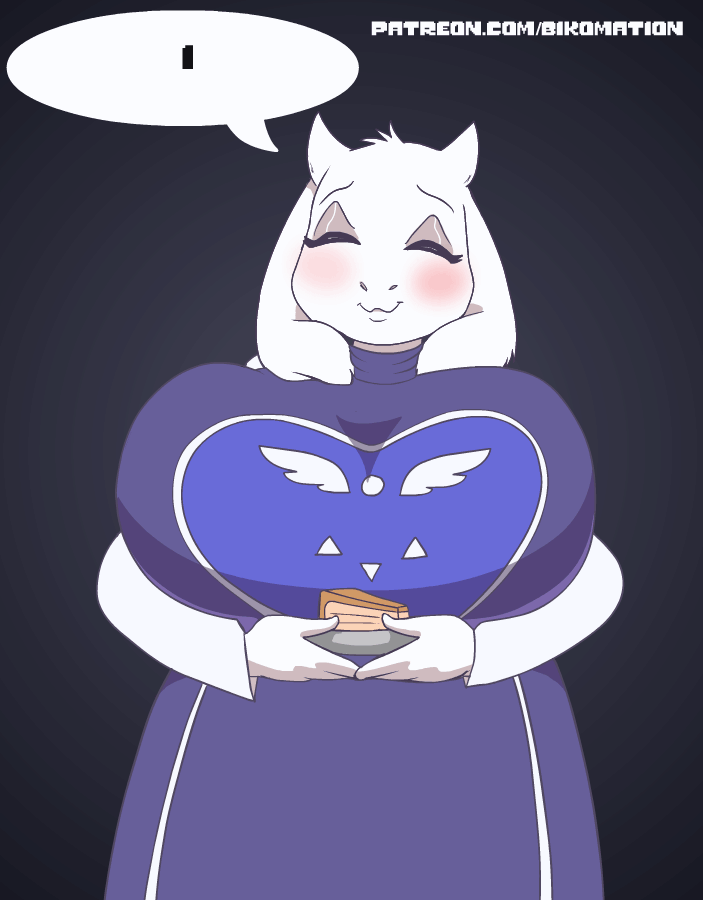 1boy, 1girls, 2d, 2d animation, advertisement, ambiguous gender, animated, animated gif, anthro, artist name, bikomation, blush, body fur, disembodied hand, duo, embarrassed, female, female focus, female/ambiguous, front view, horns, human, male, partial male, patreon, patreon username, straight, text box, toriel, undertale, video games, white body, white fur