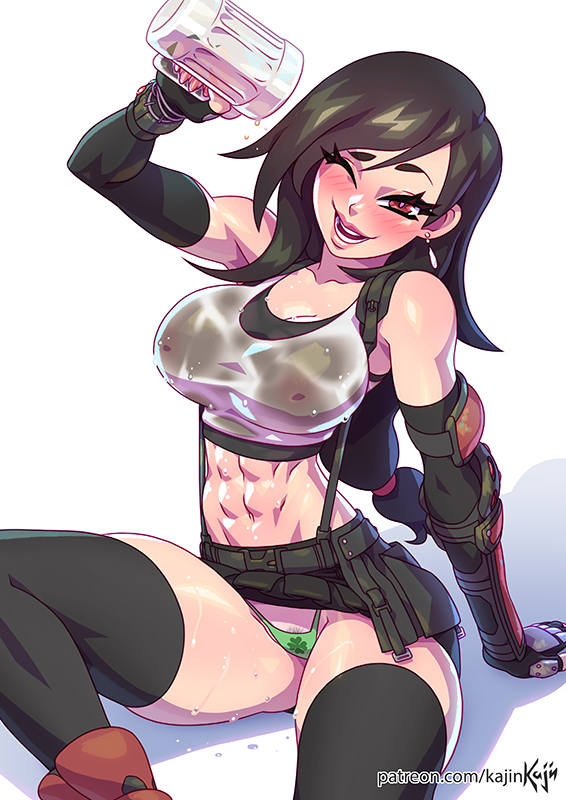 1girls, abs, big breasts, breasts, cleavage, female, female only, final fantasy, final fantasy vii, kajinman, large breasts, muscles, muscular, muscular female, panties, solo, thighhighs, tifa lockhart