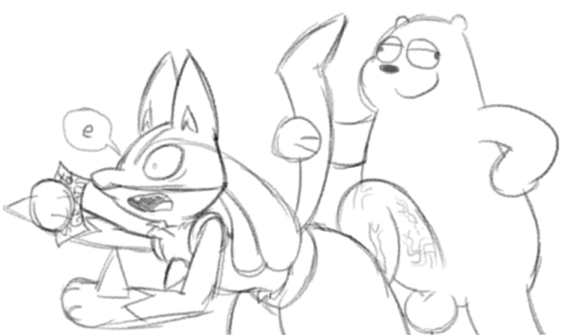 anthro big_penis chrislel derp_eyes grizzly_bear lucario male_only orgasm pokemon pokemon_(species) surprised we_bare_bears