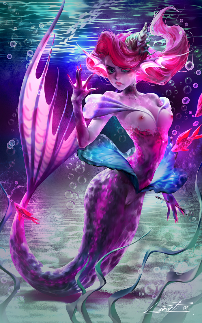 1girls, 2020, alternate costume, anthro, areolae, ariel, breasts, disney, female, female only, fish, lerapi, looking at viewer, merfolk, mermaid, nipples, pussy, red hair, solo, tagme, the little mermaid