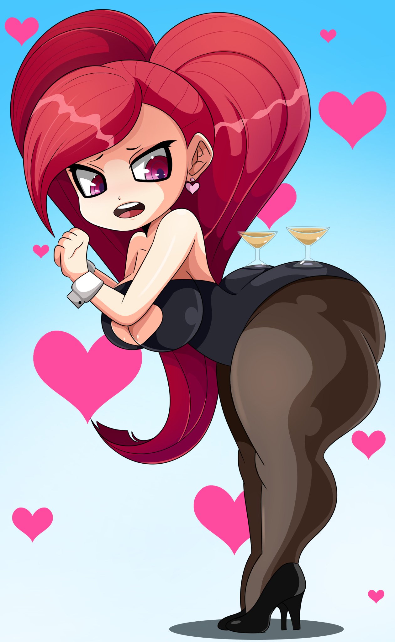 1girls, 2020, 5 fingers, aiba manami, ass, big ass, big breasts, big butt, black pantyhose, breasts, bubble ass, bubble butt, clothed, clothing, earring, eyebrows, eyelashes, eyewear, female, female only, heart, huge ass, huge butt, human, human only, la brava (my hero academia), long hair, my hero academia, pantyhose, red eyes, red hair, redhead, shortstack, shounen jump, smaller female, solo, sonson-sensei, thick thighs, tight clothing, twintails, wide hips