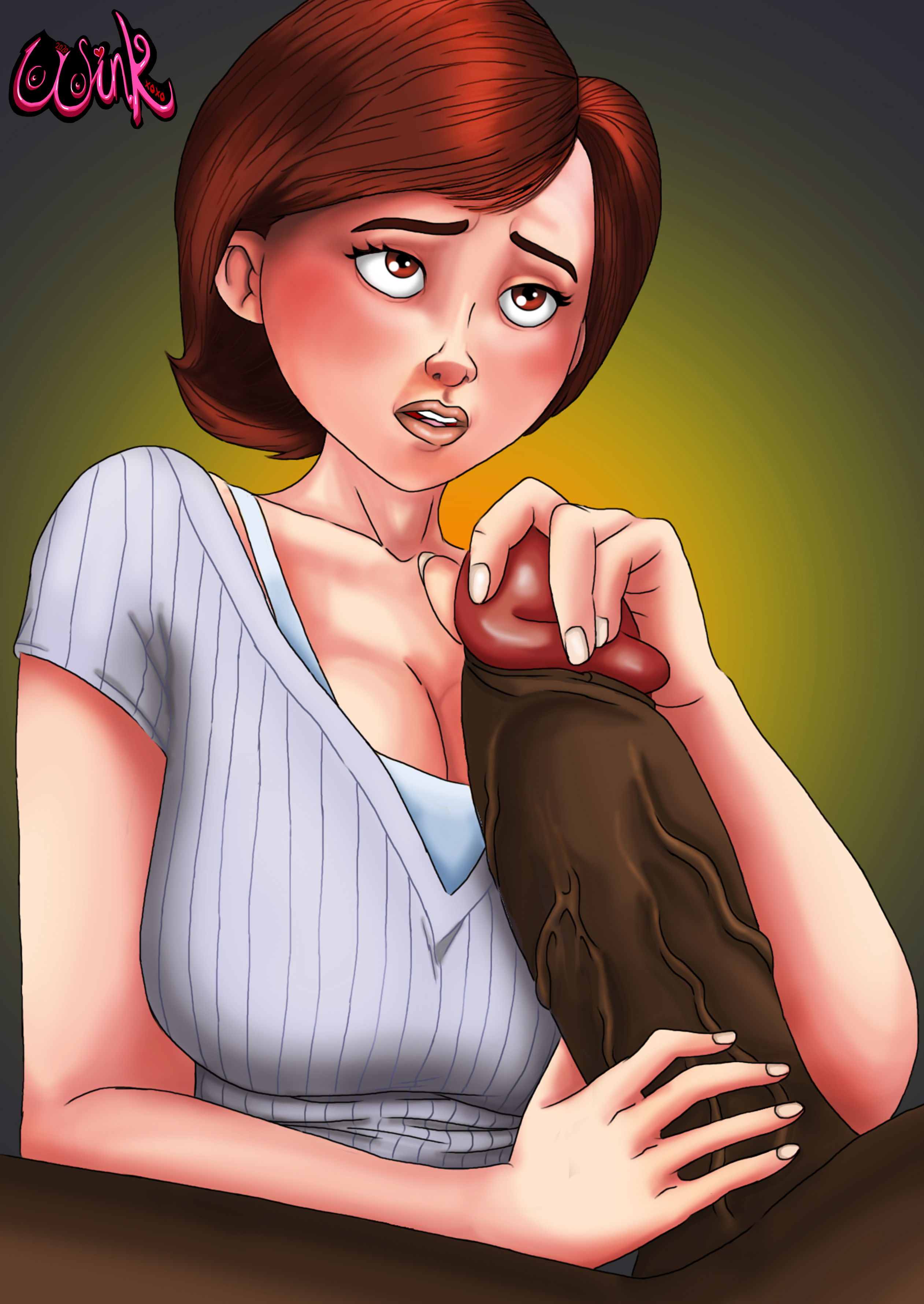 big eyes, big penis, cheating, cheating wife, dark skin, dark-skinned male, disney, female, handjob, helen parr, heroine, housewife, huge cock, impressed, interracial, male, milf, mother, penis, pixar, red hair, shy, smooth skin, the incredibles, thewink