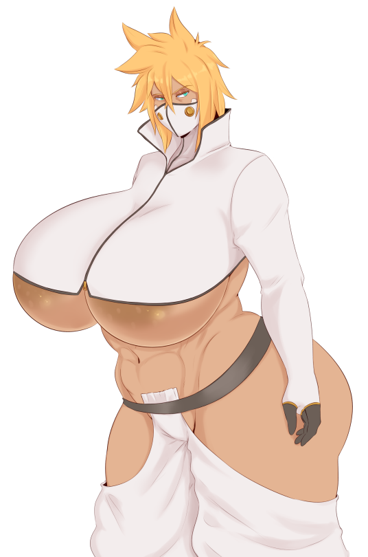 1girls, abs, areola slip, areolae, arrancar, ass, big breasts, bleach, blue eyes, breasts, clothed, clothing, dark skin, dark-skinned female, female, half-closed eyes, huge breasts, mask, muscular, muscular female, orange hair, pose, revealing clothes, solo, source request, standing, sunnysundown, thick thighs, tia harribel, underboob, venus body, wide hips