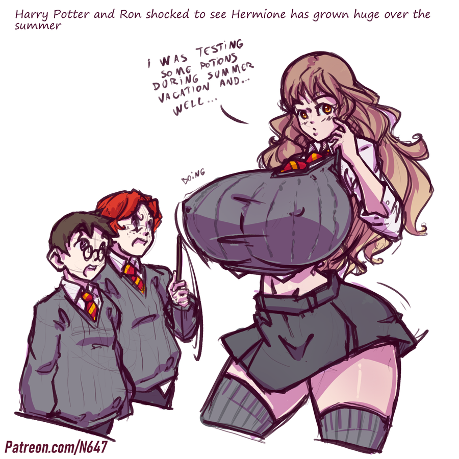 1girls 2boys alternate_breast_size amazon bimbofication blush breast_expansion breasts brown_hair brunette clothed clothing color colored_sketch curvy english_text erect_nipples fantasy female freckles ginger_hair glasses grey_clothing grey_shirt grey_skirt harry_james_potter harry_potter hermione_granger hips huge_breasts hyper hyper_breasts light-skinned_female light-skinned_male light_skin long_hair long_socks magic magic_wand male male_with_female male_with_male mini_giantess n647 necktie nipple_bulge nipples nipples_visible_through_clothing open_mouth potion red_hair ron_weasley round_glasses school_uniform schoolgirl size_difference sketch skirt socks standing student surprised talking taller_female taller_girl text thick_thighs thigh_highs thighhighs thin_waist tie transformation voluptuous wand wasp_waist wide_hips witch wizard