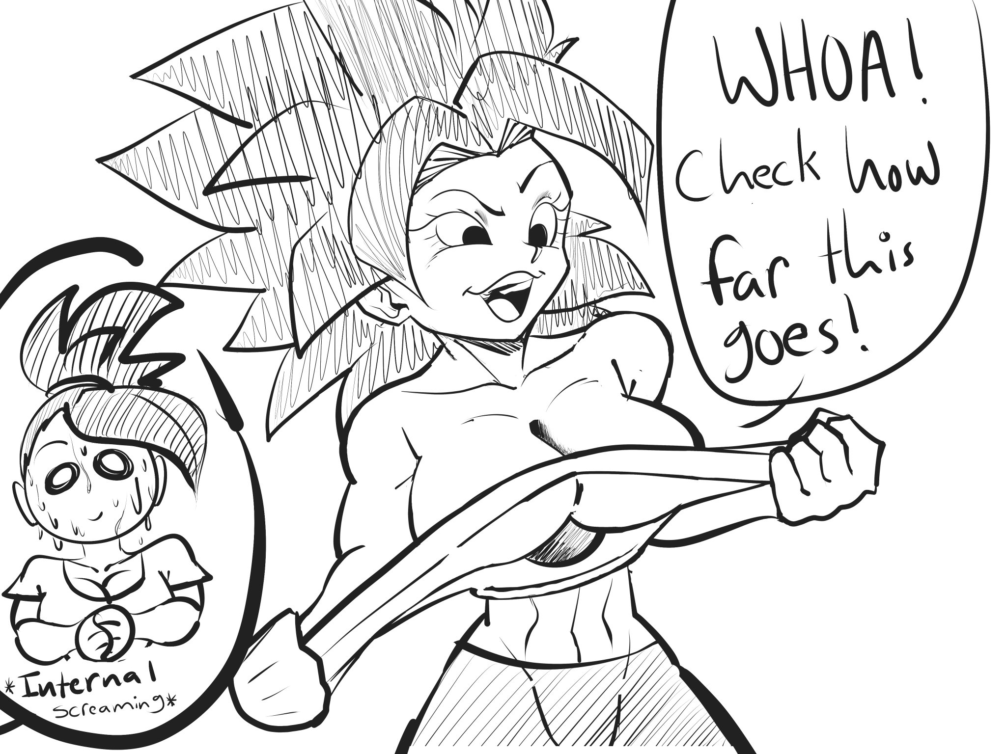 2girls, armor, big breasts, black and white, black eyes, black hair, breasts, caulifla, dragon ball, dragon ball super, english text, female, female only, female saiyan, huge breasts, kale, long hair, monochrome, multiple females, multiple girls, muscular, muscular female, pseudocel, saiyan, solo focus, spiky hair, text, universe 6 saiyan/universe 7 saiyan, universe 6/universe 7