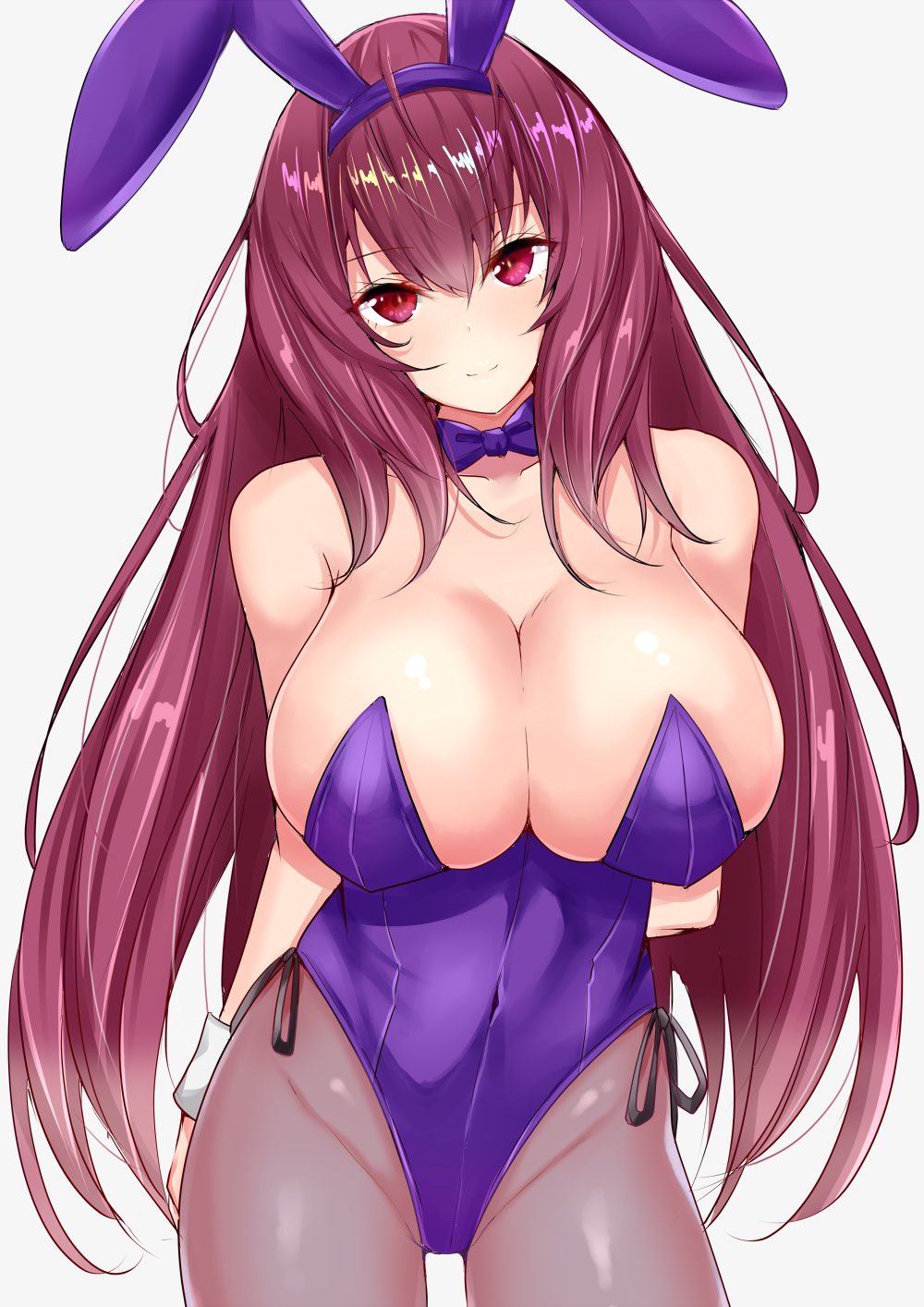 bunny_ears bunny_girl bunnysuit fate/grand_order fate_(series) female female_only large_breasts long_hair mature_female purple_hair red_eyes sankakusui_(deltawhite) scathach_(fate) scathach_(piercing_bunny) servant_(fate) solo solo_female solo_focus