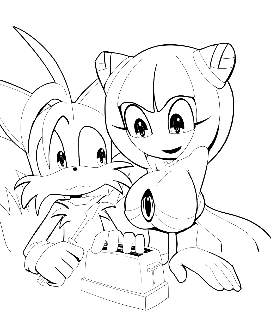 1boy 1girls alien alien_girl big_breasts cosmo cosmo_the_seedrian dress female fox fully_clothed looking_at_breasts male plant plant_girl sexy_plant sonic_(series) sonic_the_hedgehog_(series) tails toaster tool tools