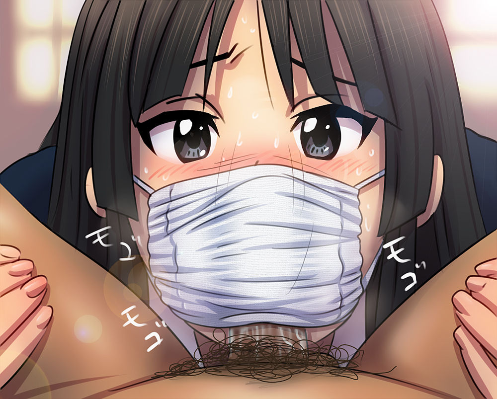 1girls 2020 black_eyes black_hair blowjob blowjob_with_facemask blush clothing darkmaya face_mask faceless_male fellatio fellatio_under_mask female human human_only k-on! long_hair male mask mio_akiyama_(k-on!) oral penis pubic_hair sweat window