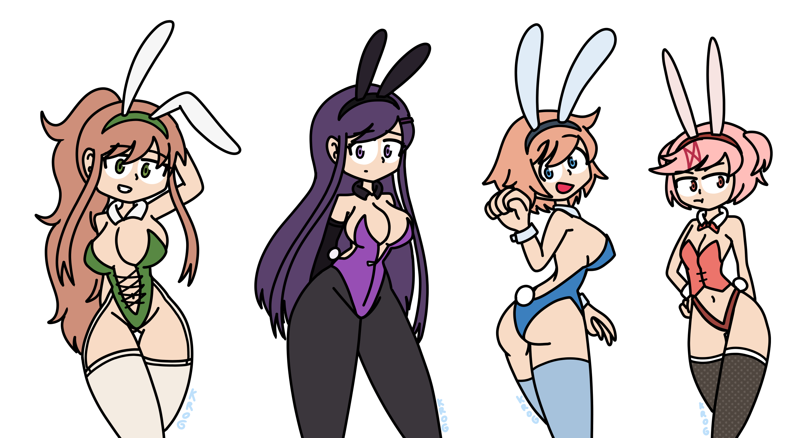 4girls, artist request, bunny girl, bunnysuit, doki doki literature club, female, female only, monika (doki doki literature club), multiple females, multiple girls, natsuki (doki doki literature club), sayori (doki doki literature club), yuri (doki doki literature club)