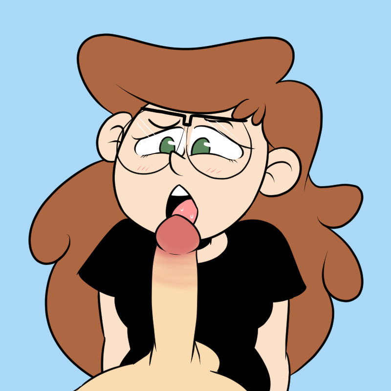 black_shirt blowjob bluejr brown_hair fellatio glasses green_eyes kelseyanimated youtube youtuber