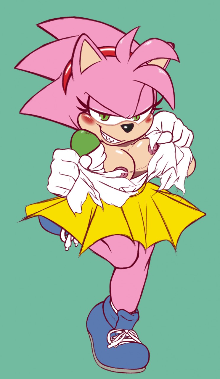 1girls amy_rose big_breasts breasts classic_amy_rose female green_eyes hedgehog looking_at_viewer pink_fur pink_hair ripped_clothes ripped_clothing rosy_the_rascal_(archie) sega solo sonic_(series) sonic_the_hedgehog_(series)