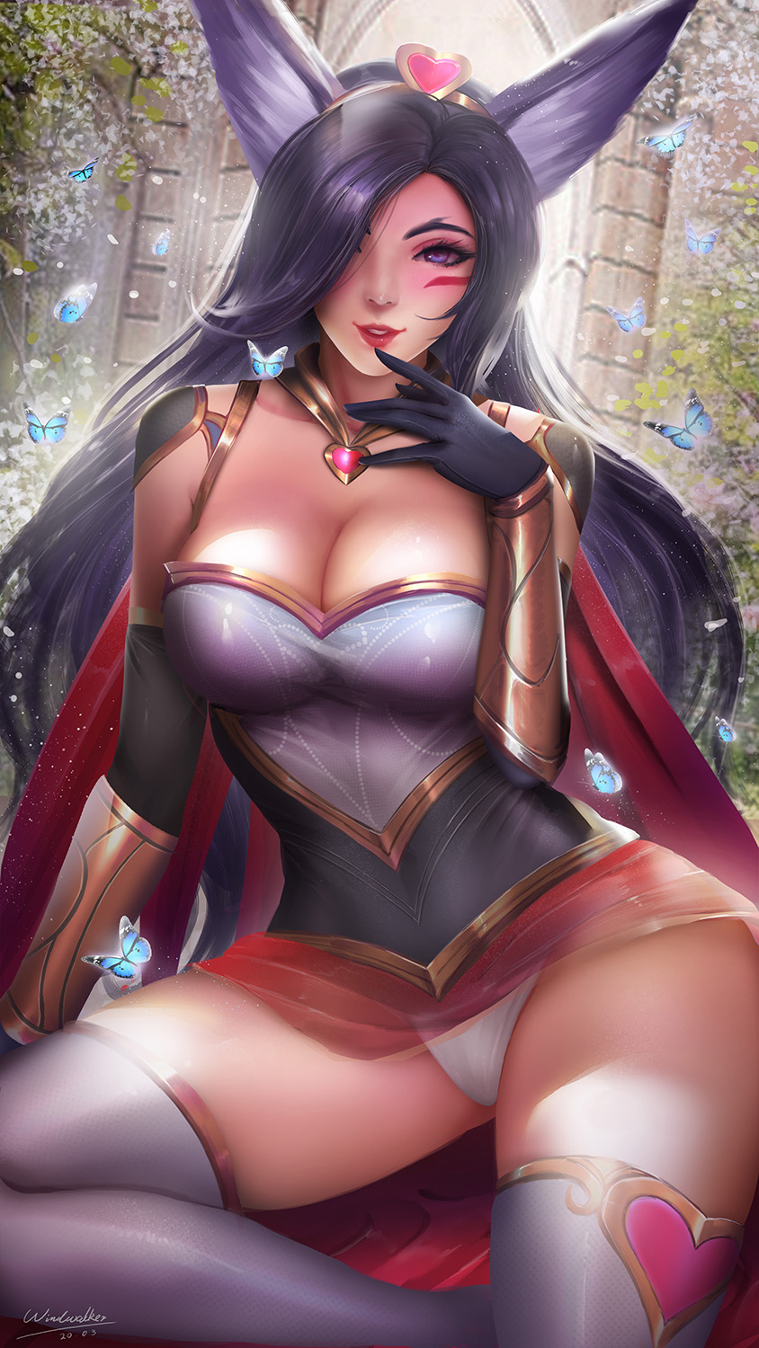 1girls 2020 big_breasts breasts cleavage female female_only heartbreakers_series large_breasts league_of_legends looking_at_viewer panties riot_games solo sweetheart_xayah thighhighs valentine's_day vastaya windwalker xayah