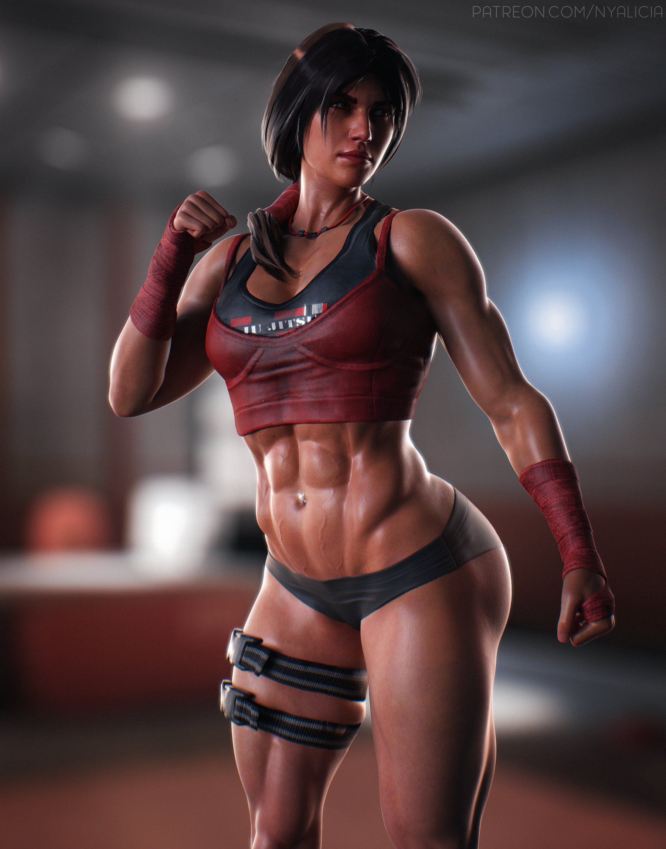 1girls, 3d, abs, absurdres, blender, brazilian, brazilian female, caveira (rainbow six), dark skin, dark-skinned female, female, female only, highres, muscles, muscular, muscular female, nyalicia, rainbow six, rainbow six siege, solo, tagme, tom clancy