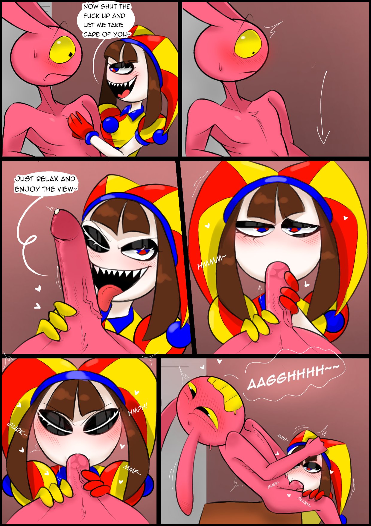artist request, blowjob, blush, bunny boy, deepthroat, desperate, desperate for sex, dialogue, evil jax (the amazing digital circus), evil pomni (the amazing digital circus), fellatio, female, glitch productions, hate sex, head grab, horny female, licking penis, locker room, male, moaning, penis, rough sex, sharp teeth, straight, sucking off, the amazing digital circus, veniamz