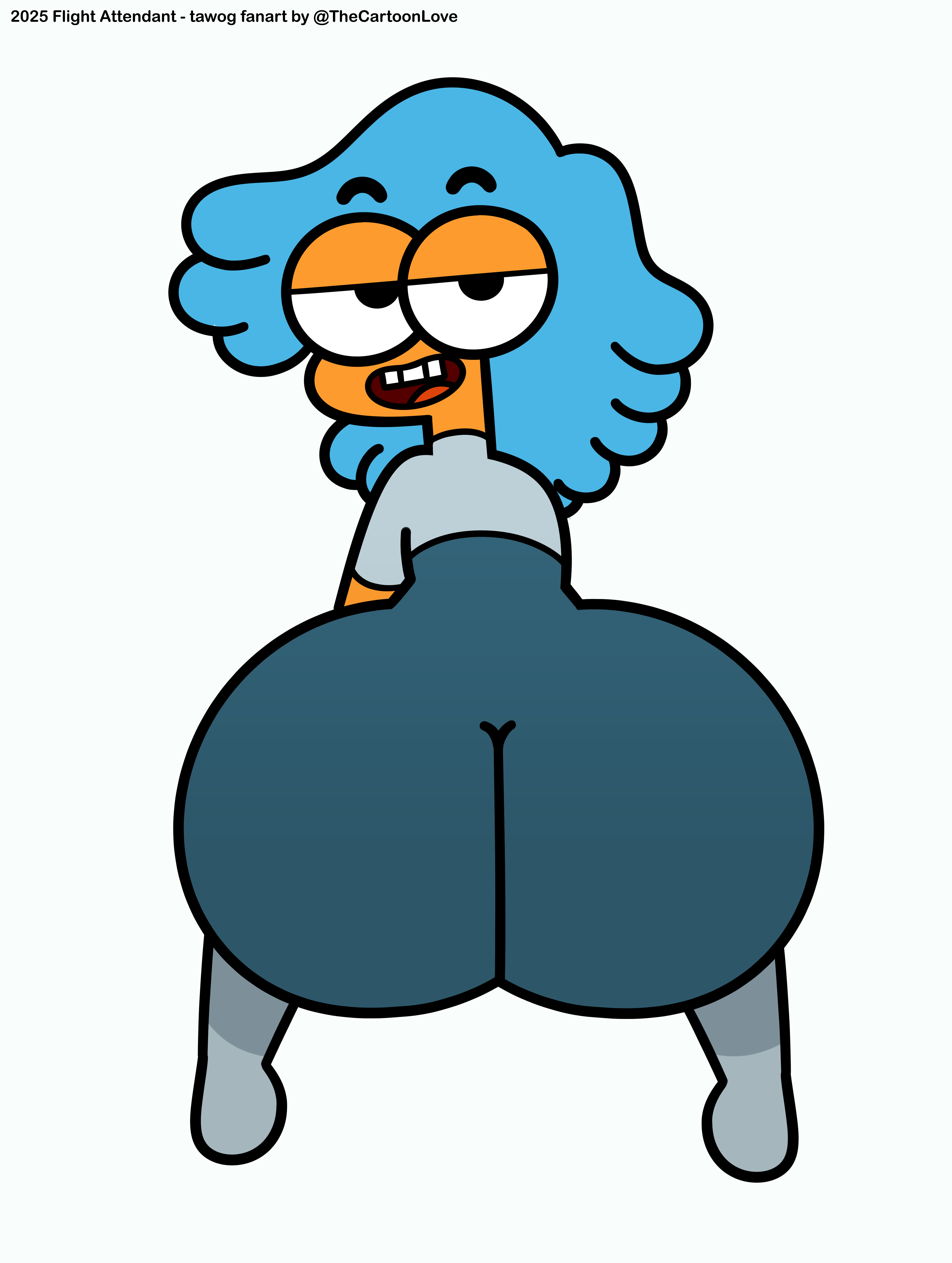 ass, ass focus, back view, big ass, big butt, cartoon network, crouching, elmorestars, female, female focus, female only, flight attendant (the amazing world of gumball), looking at viewer, smile, the amazing world of gumball, the cartoon love
