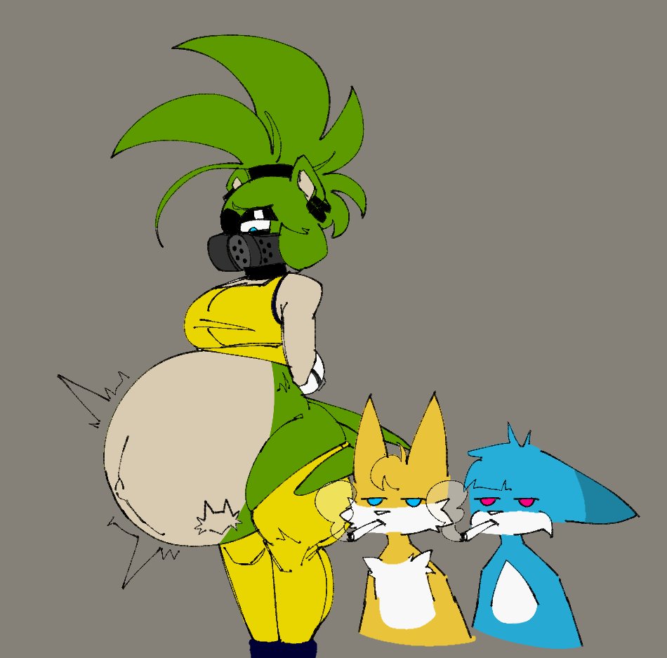 1girls, 2boys, anthro, anthro focus, anthro only, aqronsfw, big belly, bigger female, blue eyes, bondage, bound, bound arms, bound wrists, breasts, breeding slave, cigarette, gag, gagged female, gagging, garbageboxxxed, height difference, idw comics, idw publishing, kitsunami the fennec, larger female, miles tails prower, mouth gag, mouth mask, pregnant, pregnant belly, pregnant female, restrained, restrained arms, sega, shorter male, size difference, small dom big sub, smaller male, smoking, smoking cigarette, sonic (series), sonic the hedgehog (comics), sonic the hedgehog (idw), sonic the hedgehog (series), stomach tattoo, surge the tenrec, tails the fox, tattoo
