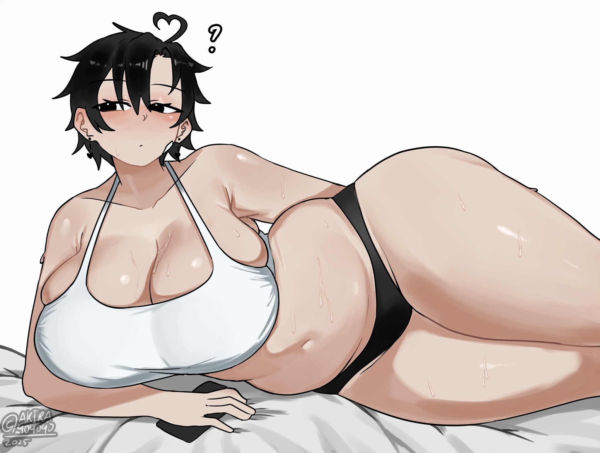1girls, akira404040, asian female, busty, chubby, cleavage, clothing, female, female only, lazy, light skin, light-skinned female, milf, neru (akira404040)