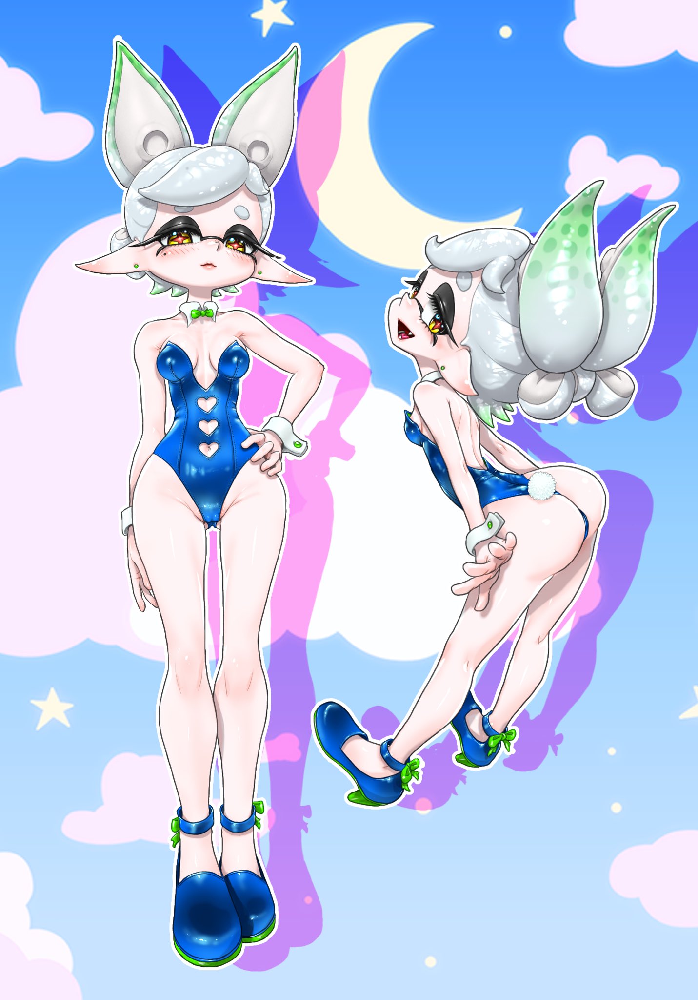 bunny ears, bunnysuit, female, inkling, inkling girl, koharuno2, leotard, marie (splatoon), splatoon, splatoon (series), tagme, tentacle hair