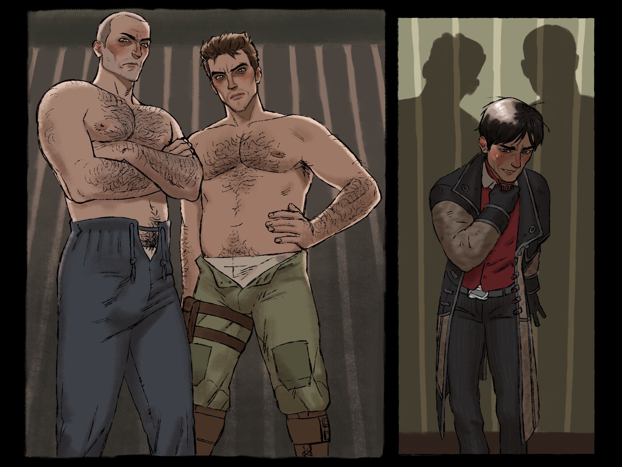 3boys, artemy burakh, bara, bara tiddies, bara tits, breasts, bulge, bulge down leg, bulge through clothing, bulge under clothes, daniil dankovsky, dominant, dominant male, erection, erection under clothes, erection under clothing, gay, gay male, hairy, hairy chest, hairy male, imminent sex, male, male only, maledom, malesub, no shirt, pathologic, pathologic 2, penis, penis under clothes, stakh rubin, submissive, submissive male, threesome, xn0regiax, yaoi