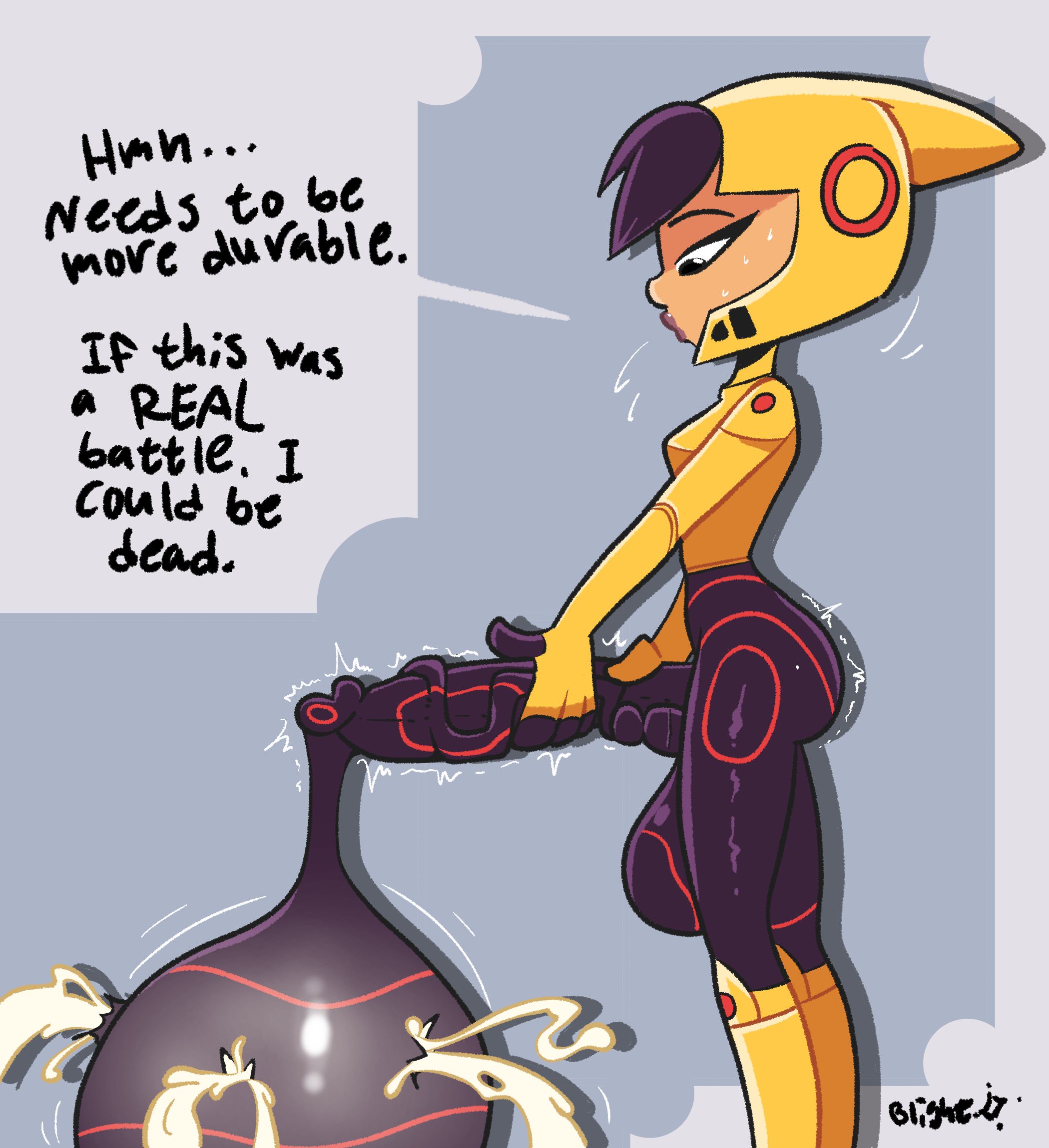 balls, big hero 6, blightstar, bodysuit, both hands on cock, broken condom, condom balloon, condom burst, condom filling, condom suit, cum, cum in bodysuit, dialogue, ejaculation, endurance test, english text, excessive cum, futanari, gogo tomago, hand on penis, hero costume, huge penis, huge testicles, impossible clothes, intersex, leaking cum, marvel, marvel comics, penis, penis hold, side view, skin tight, solo, speech bubble, testicles, torn clothes, veiny penis