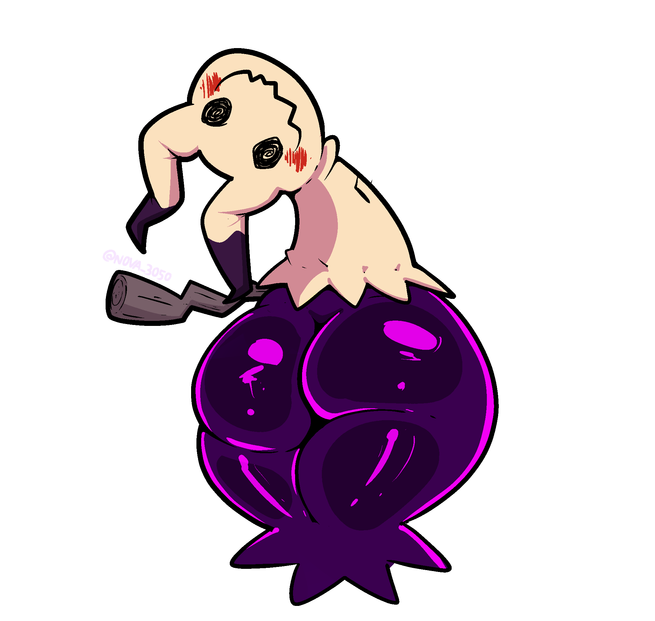 anthro, ass, ass focus, big ass, big butt, black body, clothing, generation 7 pokemon, ghost, huge ass, mimikyu, nova 3050, nude, pokemon, pokemon (species), pokemon only, purple body, rags, shiny, shortstack, spirit, tail, thick thighs, thighs, wide hips