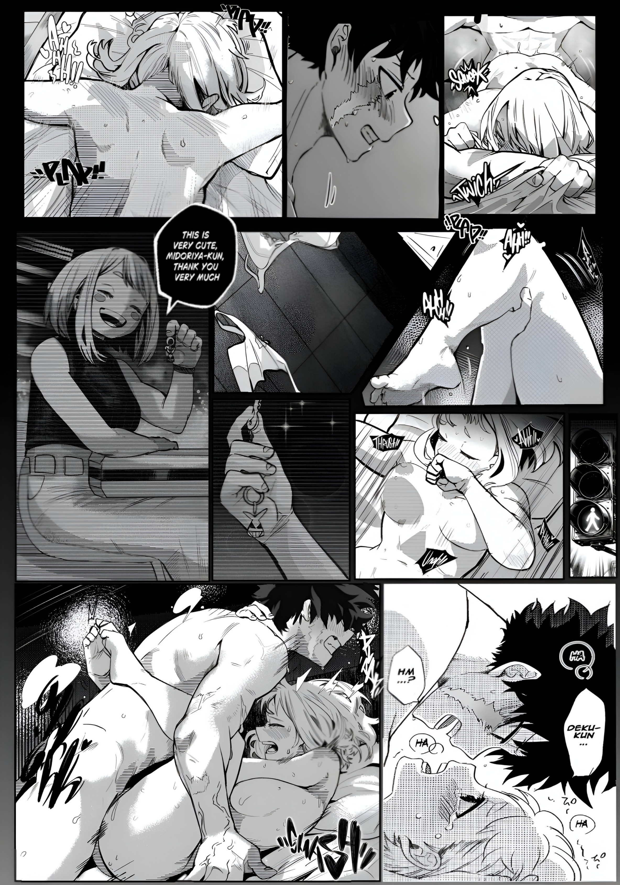 1boy, 1girls, canon couple, completely nude, completely nude female, completely nude male, couple, couple (romantic), couple sex, edit, happy sex, human, human female, izuku midoriya, missionary position, monochrome, my hero academia, my hero academia (finale), nude, nude female, nude male, ochako uraraka, passionate sex, post-timeskip, romantic couple, romantic sex, sex, tagme, third-party edit, vaginal penetration