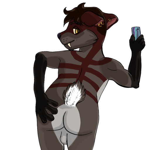 anthro ass backsack balls bending_forward butt_focus butt_grab felid feline genitals hand_on_butt looking_at_viewer looking_back male male_only mammal presenting presenting_hindquarters sabertoothed_cat solo sossybritches_(artist) telegram_sticker