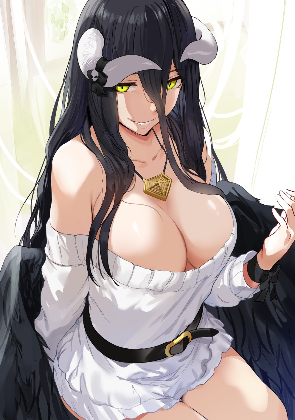 1girls, albedo (overlord), big breasts, breasts, cleavage, demon, demon girl, female, female only, hews hack, horns, large breasts, looking at viewer, no nude, overlord (maruyama), smile, solo, succubus
