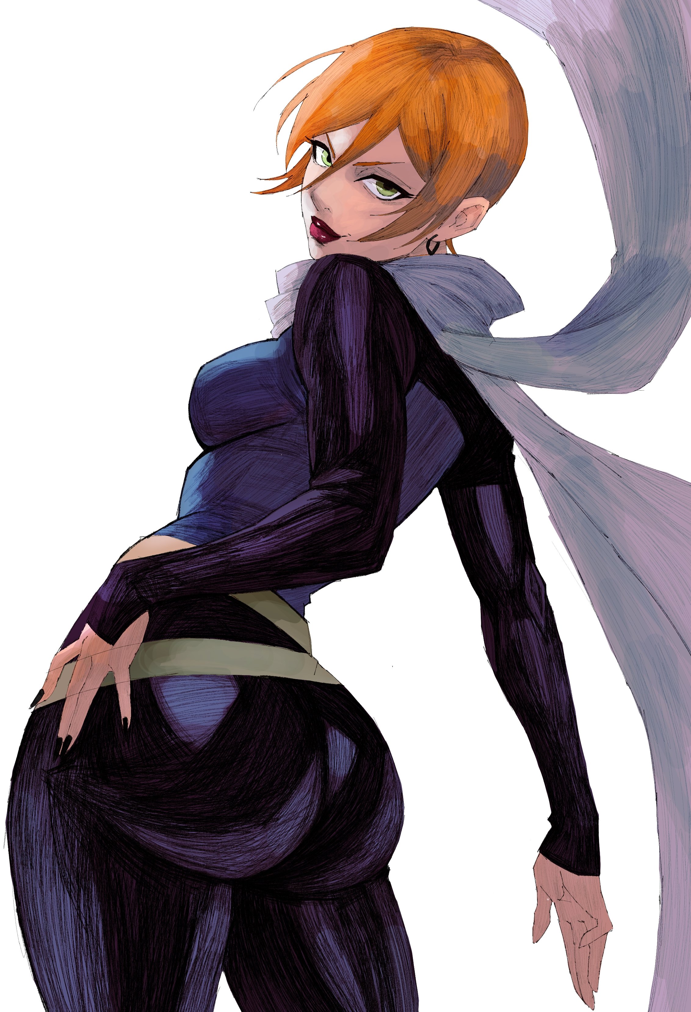 1girls, ass, ben 10, ben 10 (classic), big ass, bubble butt, color, female, female only, future gwen, future gwen (ben 10,000), green eyes, gwen tennyson, hex mamaniac, orange hair, red lipstick, solo