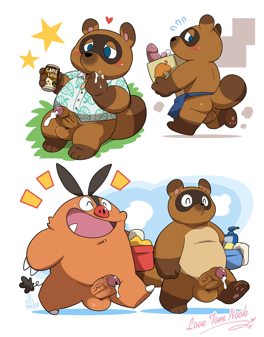 2020 2boys animal_crossing anthro anthrofied apron ass belly blush bodily_fluids brown_body brown_fur canine chubby closed_eyes crossover cum duo erection foreskin fur furry genital_fluids heart humanoid_genitalia humanoid_penis kemono male male_only mammal nintendo nude overweight overweight_male penis pignite pokemon pokemon_bw raccoon_dog sex_toy shirt sitting takataka tanuki testicles text tom_nook topwear uncut veins watermark