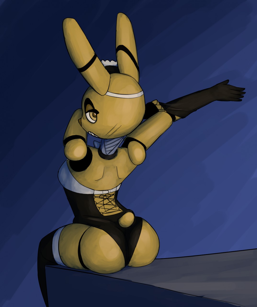 1girls animatronic ass breasts female five_nights_at_freddy's five_nights_at_freddy's_3 gloves golden_eyes looking_at_viewer maid rabbit rule_63 snaxattacks spring_bonnie spring_bonnie_(fnaf) springtrap springtrap_(fnaf) springtrap_(mizumew)